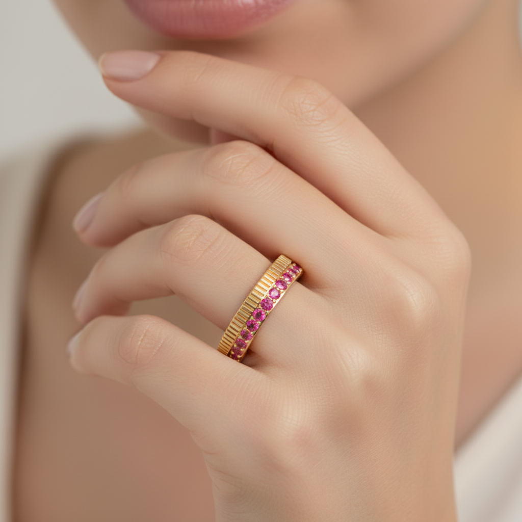 Gold Ruby Band Ring 4Mm – Minimal Textured Stackable Ring | Jebij - Eight