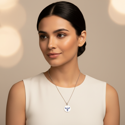 Blue Sapphire Butterfly Disc Pendant Necklace - Five
