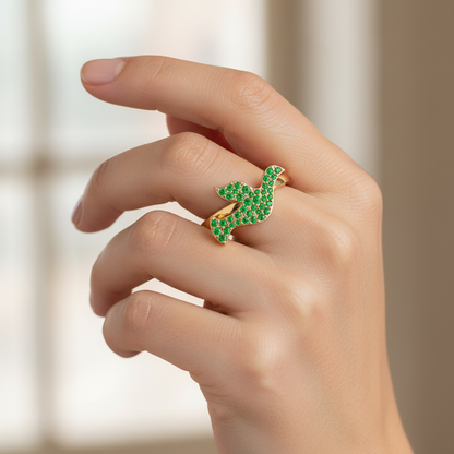 Emerald Pav Butterfly Ring With Polished Band - Eight