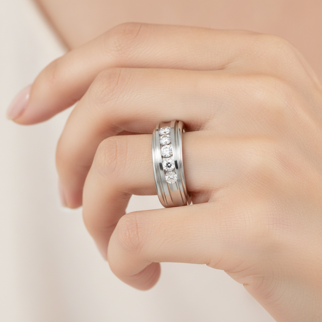 Tinged Men's Broad Band Ring In 925 Sterling Silver - Thirteen