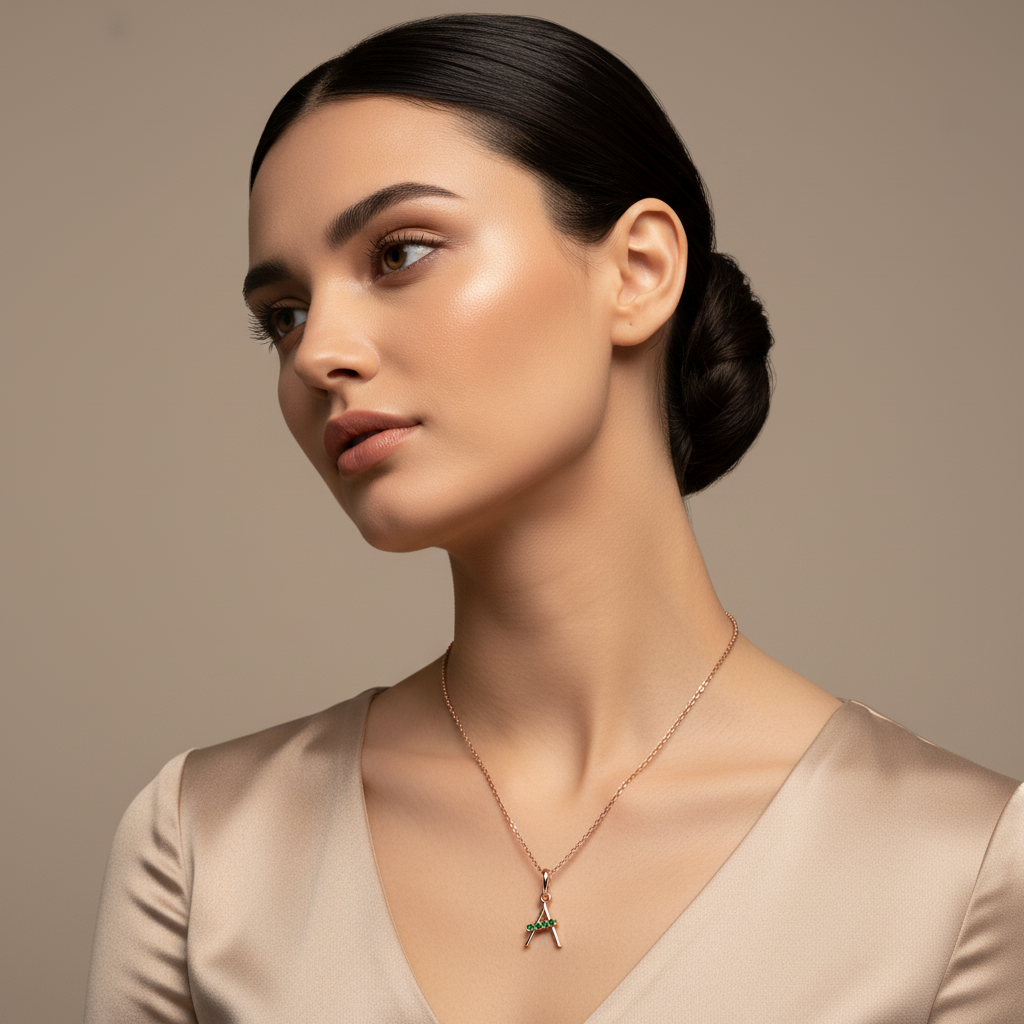 Emerald Initial Letter A Pendant Necklace - Five