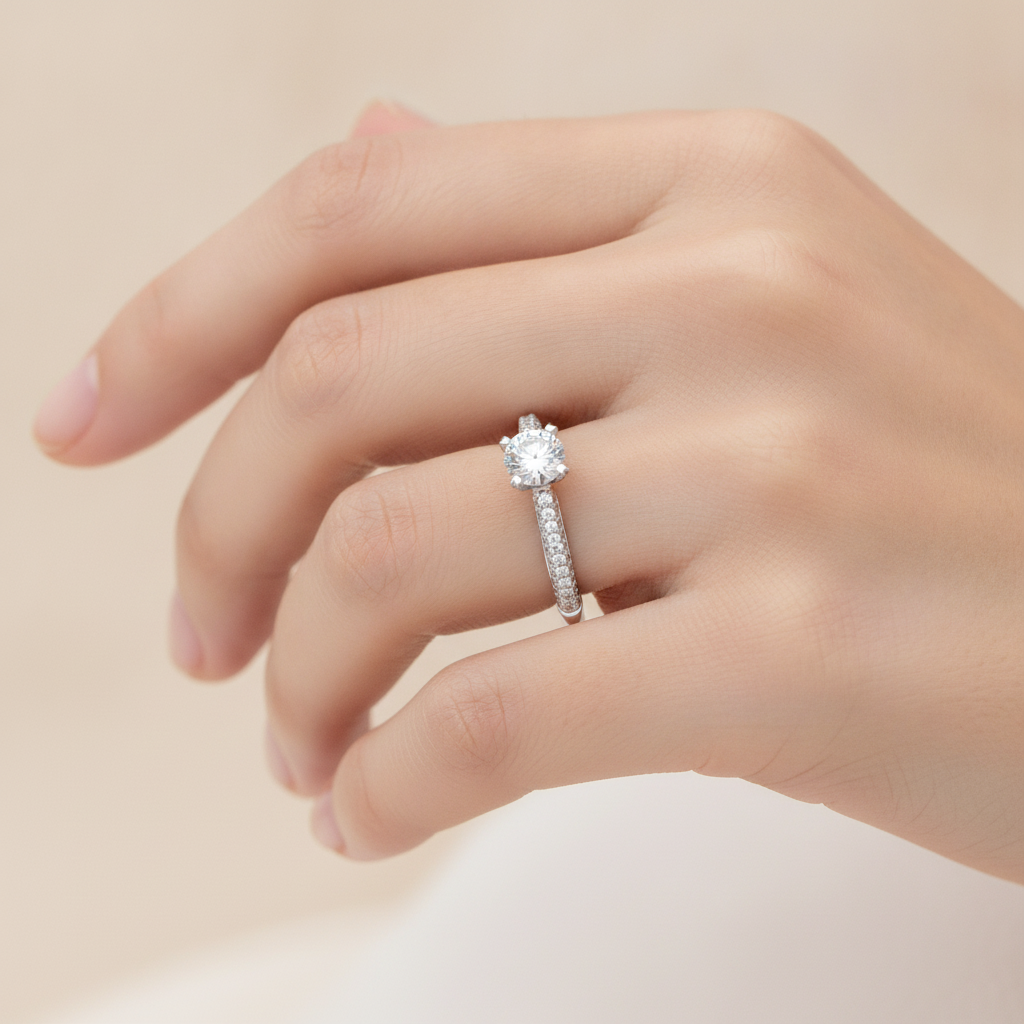 Bombon Solitaire Ring In 925 Sterling Silver - Fourteen