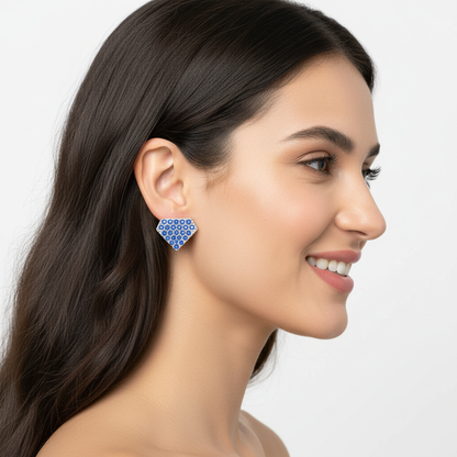 Blue Sapphire Pav Shield Stud Earrings - Five