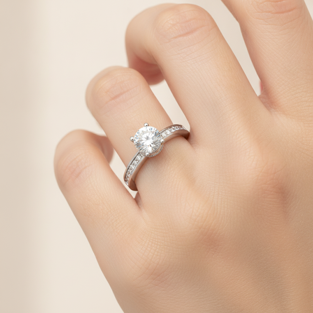 Beaded Beauty Single Stone Ring In 925 Sterling Silver - Fourteen
