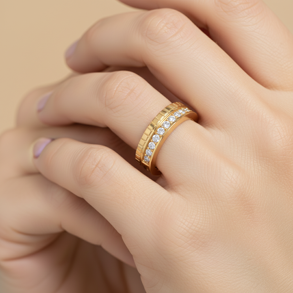 Pav Diamond Eternity Band Ring With Geometric Detailing - Eight
