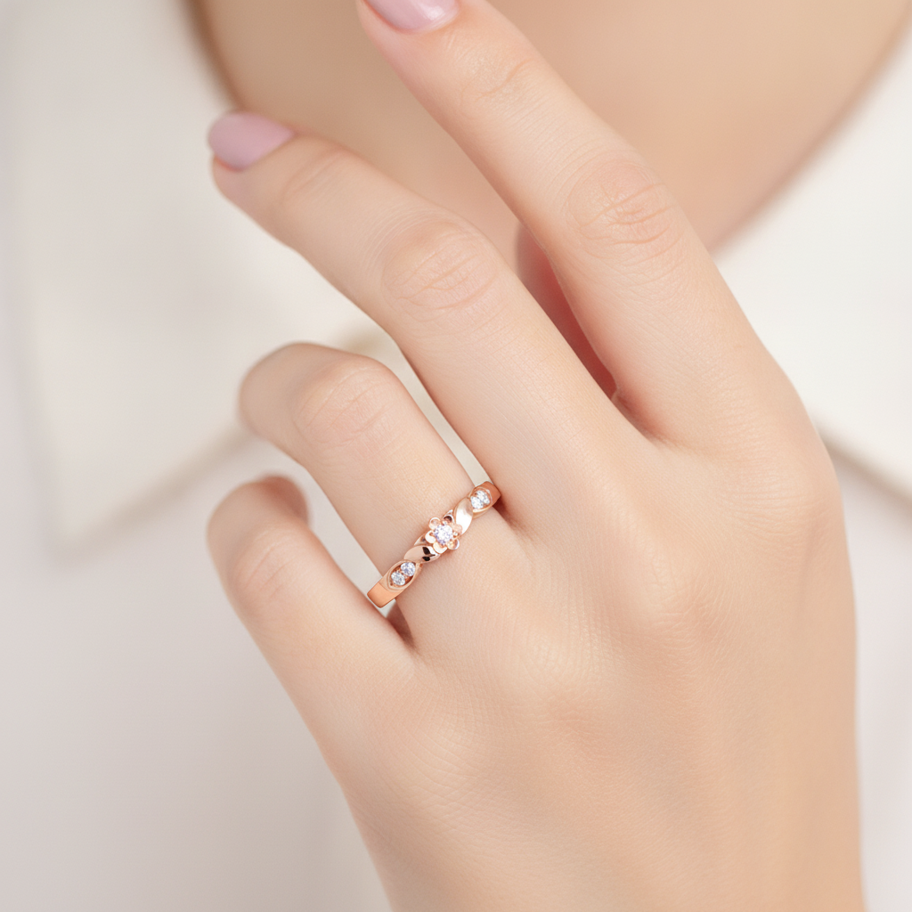 Glittery Loop Diamond Ring In 925 Sterling Silver - Fourteen