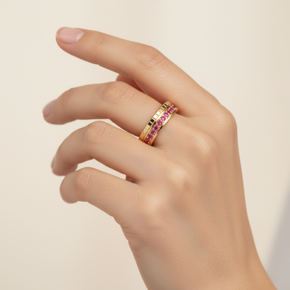 White Gold Ruby Channel Band Ring – Minimal Stackable Ring With Grooved Design | Jebij - Eight