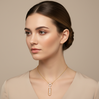 Pav Diamond Safety Pin Pendant Necklace - Five