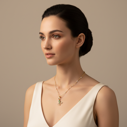 Green Gemstone Butterfly Pendant Necklace With Chain - Five