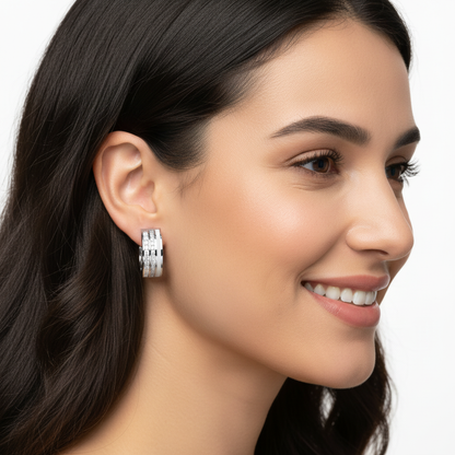 Wide Channel Set Diamond Hoop Earrings With Double Row Design - Two