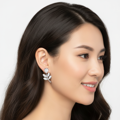 Crystal Leaf Branch Stud Earrings - Five