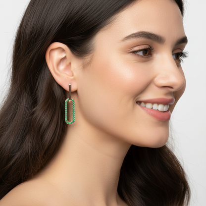 Emerald Rectangular Drop Earrings With Bar Studs - Five