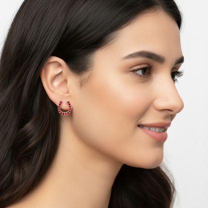Ruby Horseshoe Stud Earrings With Screw Back Closure - Five