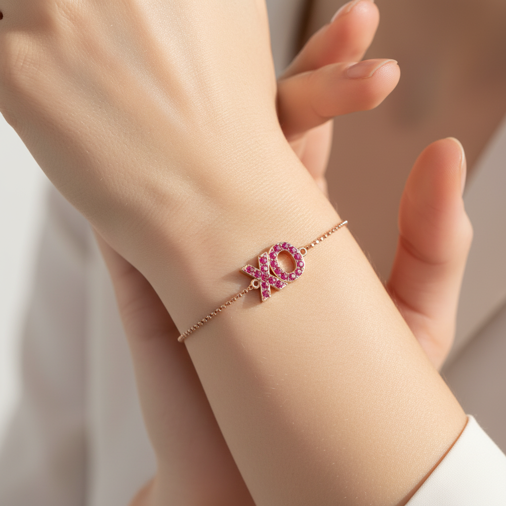 Xo Pink Crystal Bracelet With Adjustable Chain - Eight