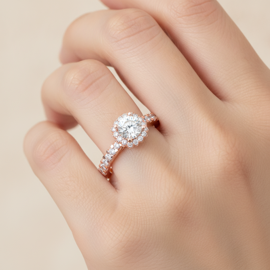 Quaint Halo Ring In 925 Sterling Silver - Fourteen