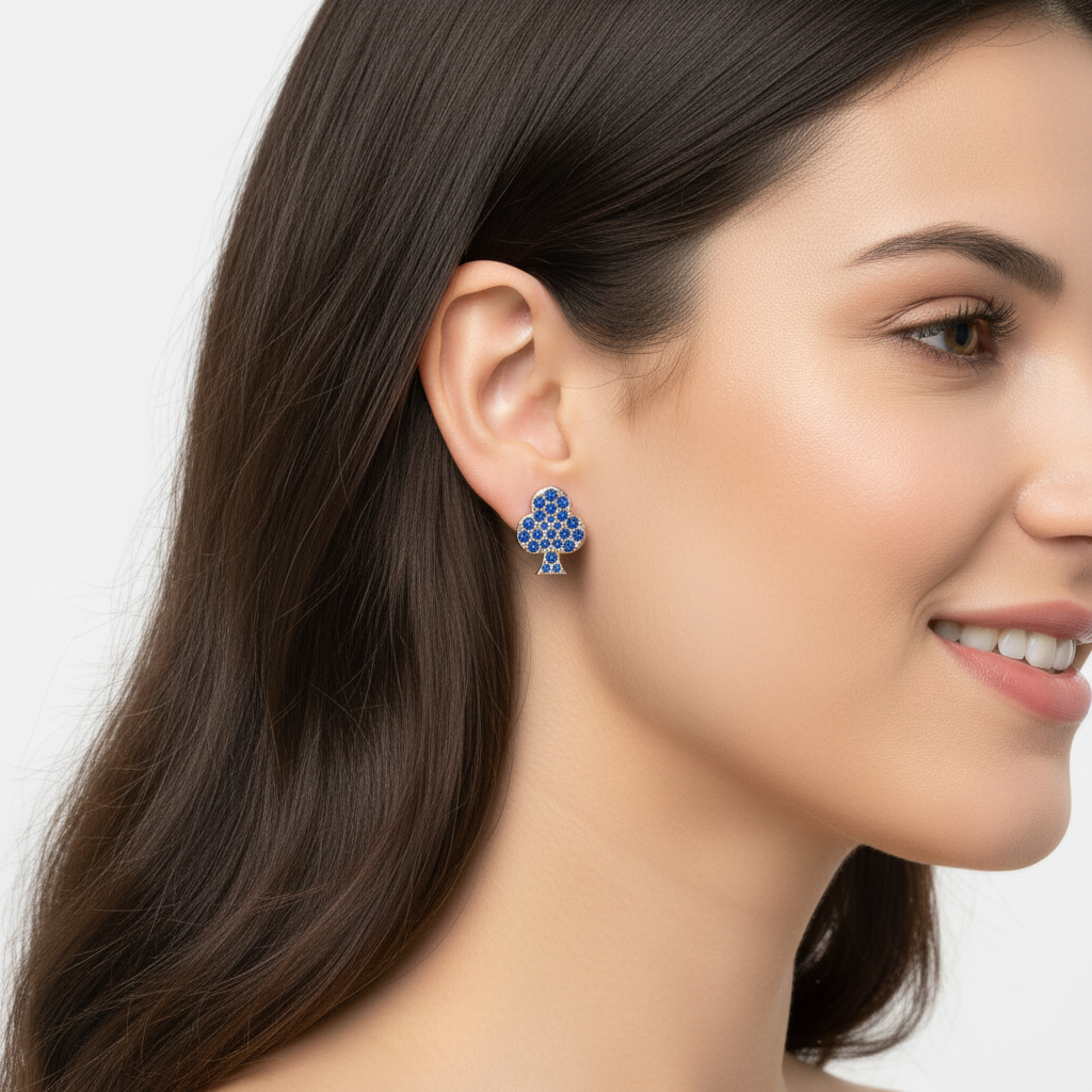 Blue Sapphire Club Suit Stud Earrings With Screw Back Closure - Five