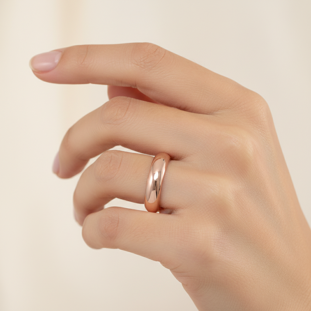 Rose Gold Polished Comfort Fit Wedding Band Ring - Fourteen