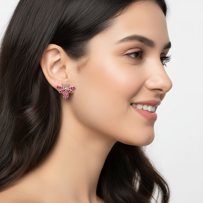 Ruby Bee Stud Earrings With Pav Wings - Five