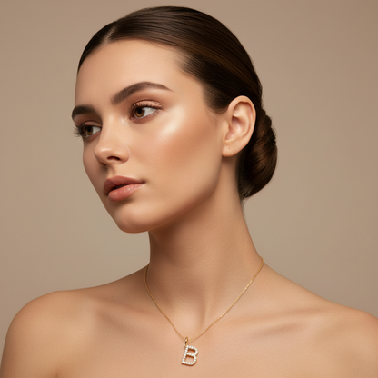 Diamond Initial Letter B Pendant in 14K Yellow Gold