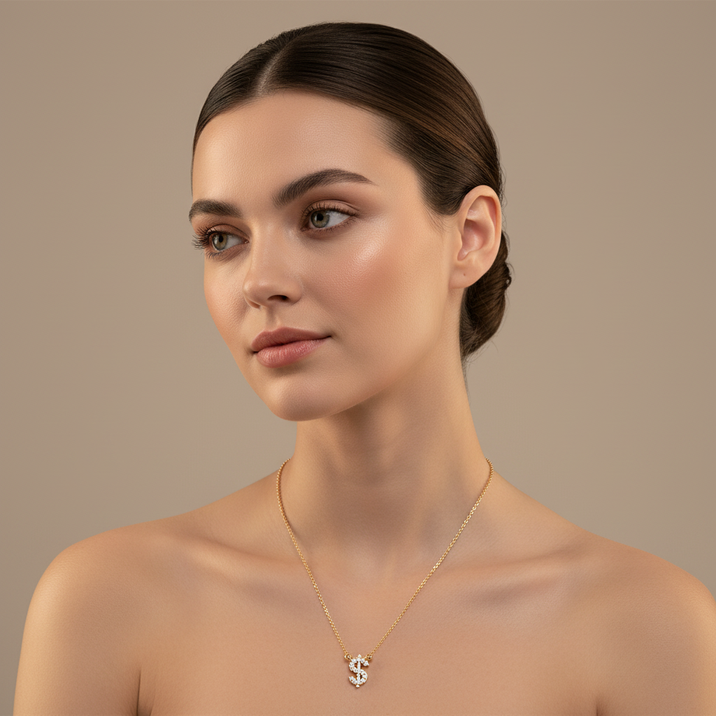 Crystal Dollar Sign Pendant Necklace - Five
