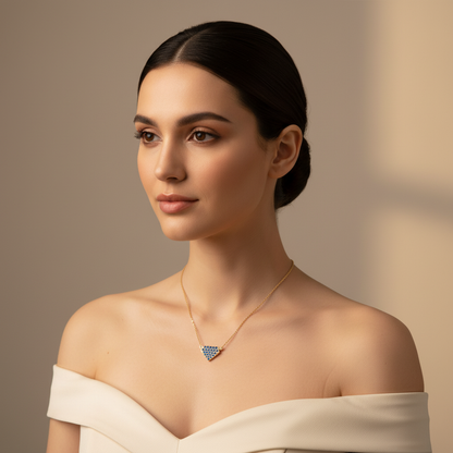 Pav Blue Gemstone Shield Pendant Necklace - Five