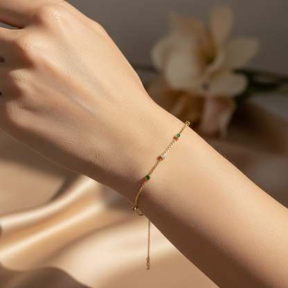 Delicate Emerald And Diamond Station Anklet Bracelet - Eight