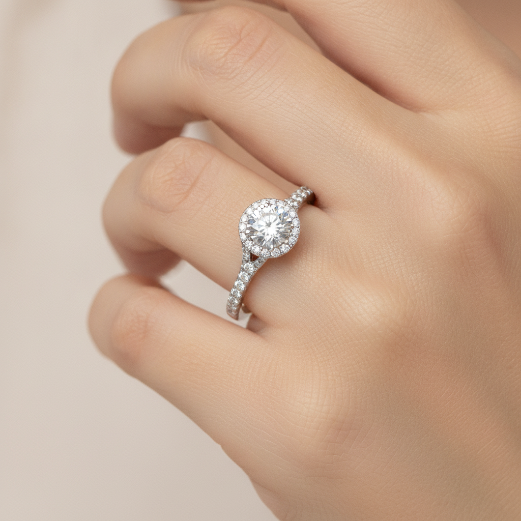 Scenic Halo Ring In 925 Sterling Silver - Thirteen