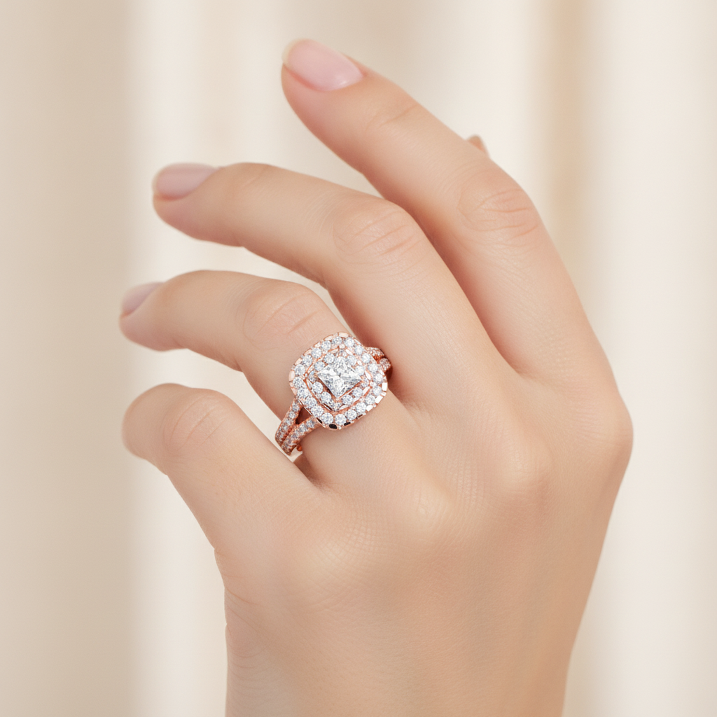 Mystic Halo Solitaire Ring In 925 Sterling Silver - Fourteen