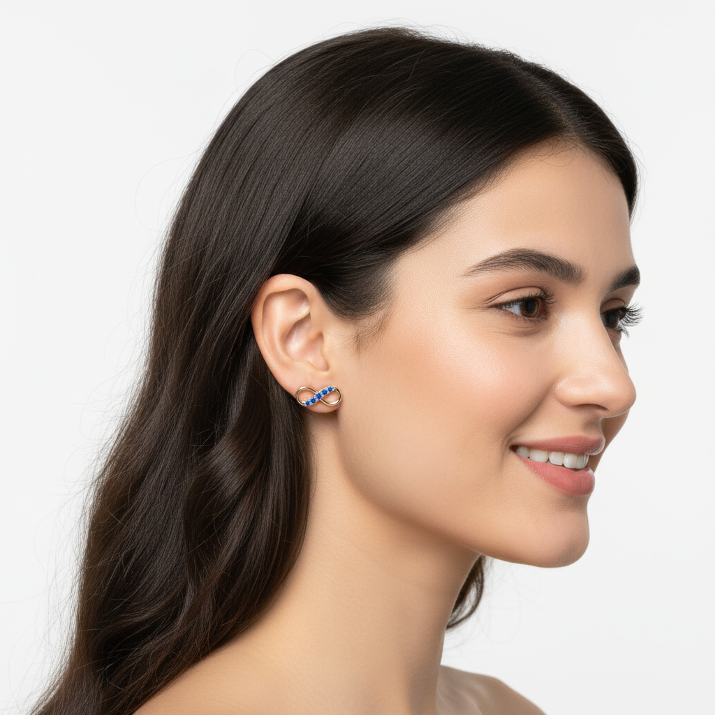 Blue Sapphire Infinity Stud Earrings With Screw Back - Five