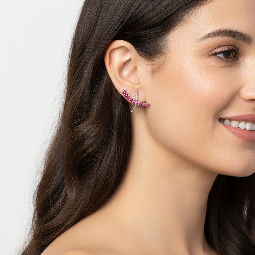 Ruby Dragonfly Ear Crawler Earrings With Beaded Accents - Five