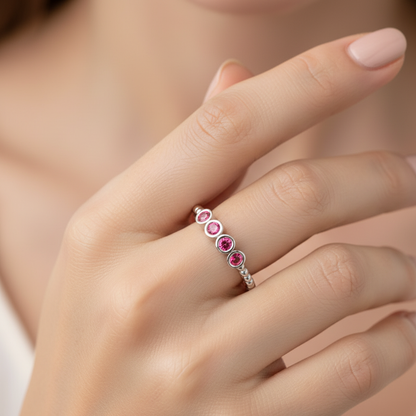 Lab-Grown Ruby Bezel Half Band Ring In White Gold – Minimal 5 Stone Stackable Ring | Jebij - Eight