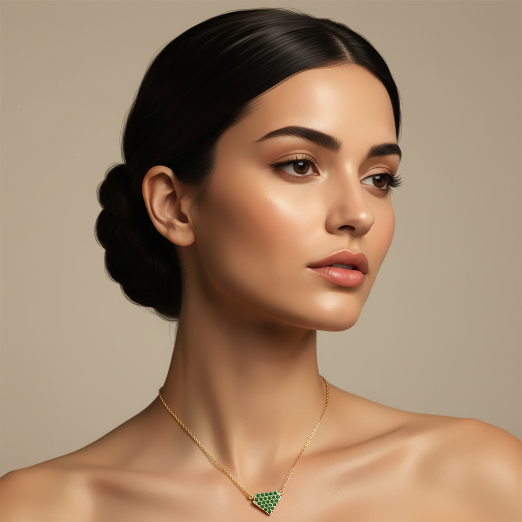 Emerald Pav Triangle Pendant Necklace - Five