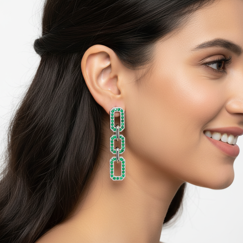 Emerald Chain Link Drop Earrings - Five