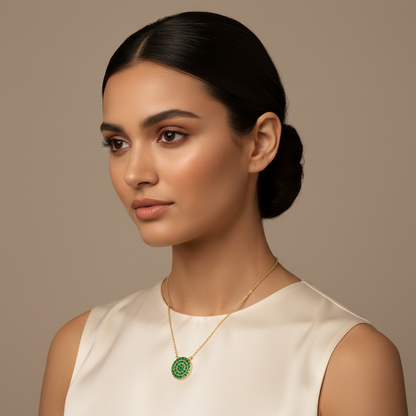 Pav Emerald Disc Pendant Necklace With Ball Chain - Five