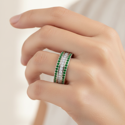 Gold Emerald Diamond Multi-Row Band Ring – Textured Statement Luxury Ring | Jebij - Eight