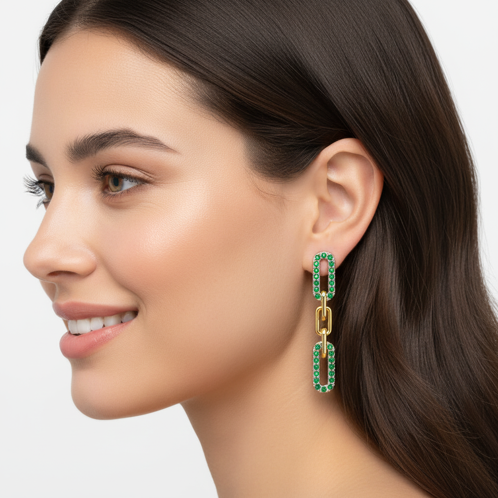 Emerald Multi-Link Drop Earrings In Yellow Gold - Five
