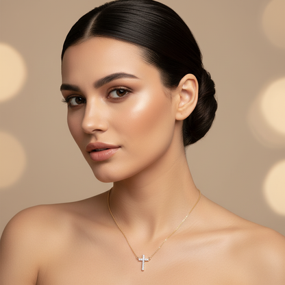 Pav Cross Pendant Necklace With Chain - Five