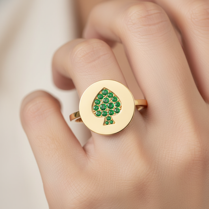 Emerald Spade Signet Ring With Pav Gemstones - Eight
