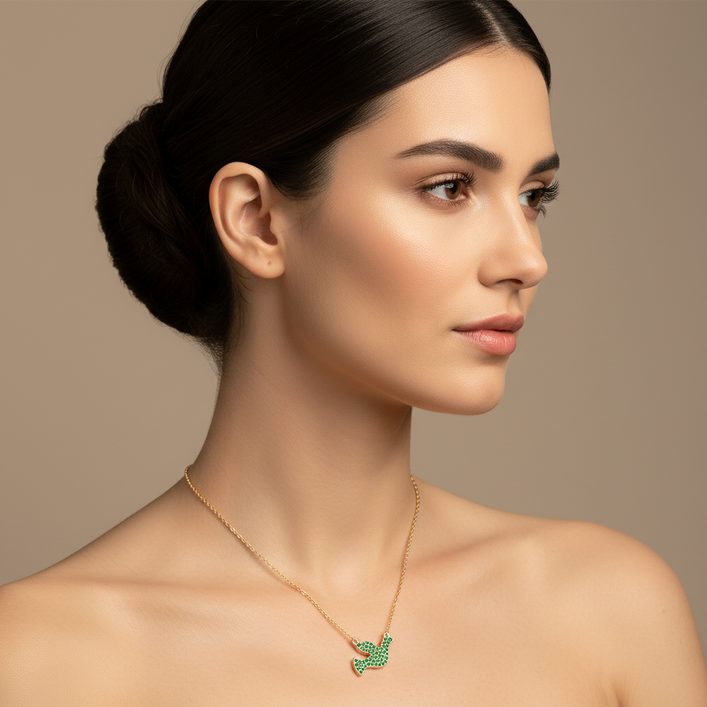 Green Crystal Dove Bird Pendant Necklace - Five