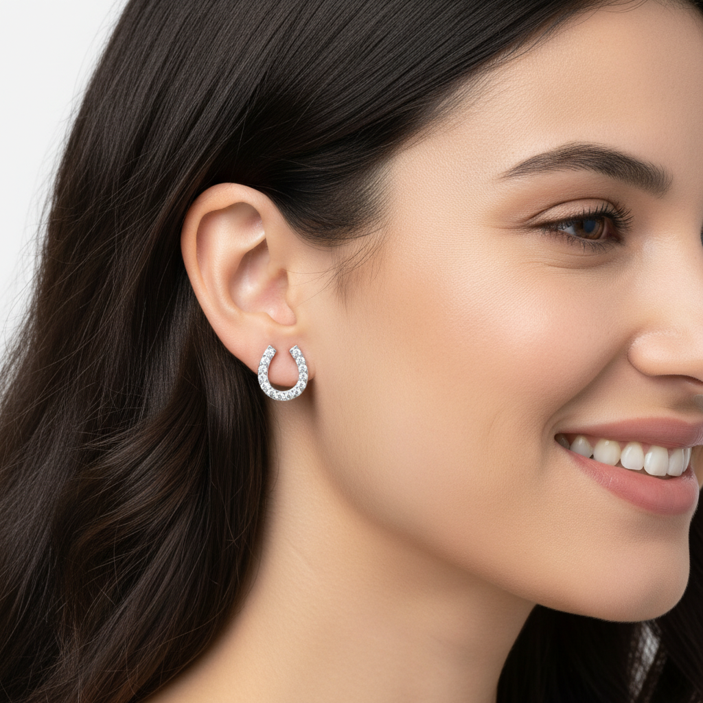Horseshoe Stud Earrings With Pav Crystals And Screw Back Closure - Five