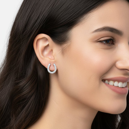 Horseshoe Stud Earrings With Pav Crystals And Screw Back Closure - Five