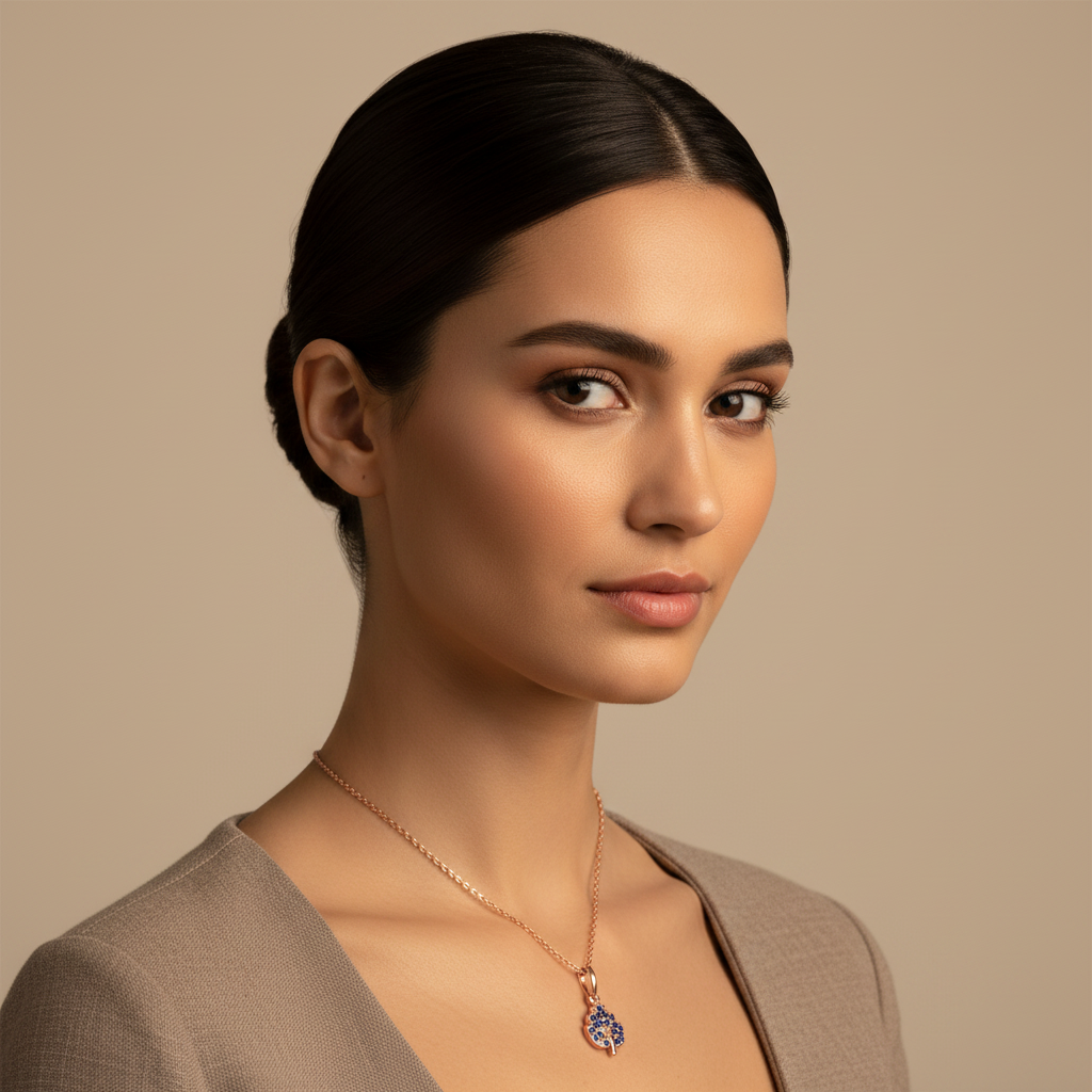 Blue Sapphire Tree Of Life Pendant Necklace - Five