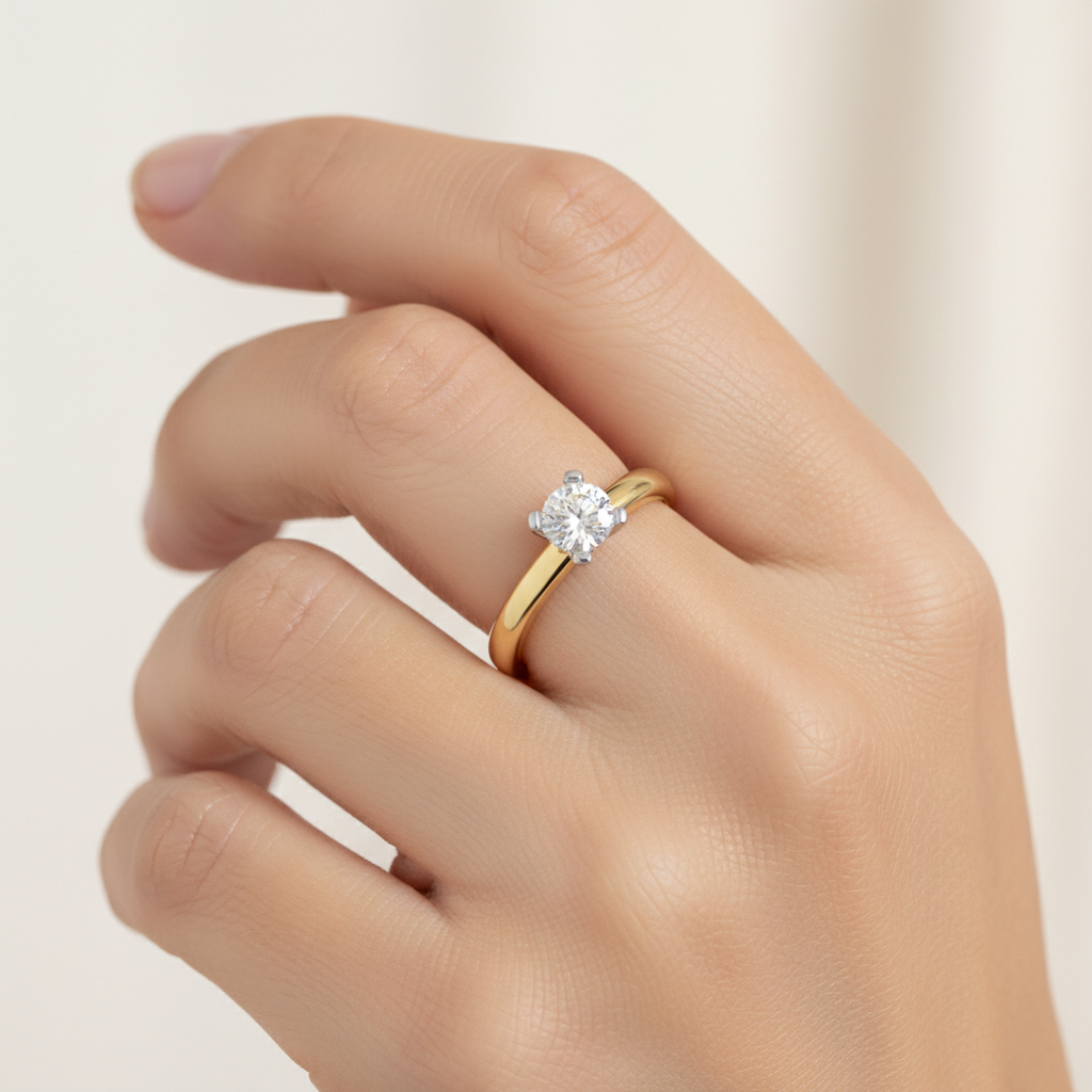 3 Ct Round Moissanite Four Prong Solitaire Engagement Ring In 925 Sterling Silver - Fourteen