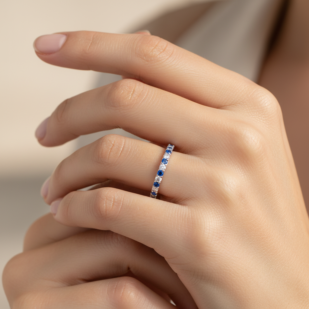 Sapphire And Diamond Alternating Stackable Band Ring - Eight