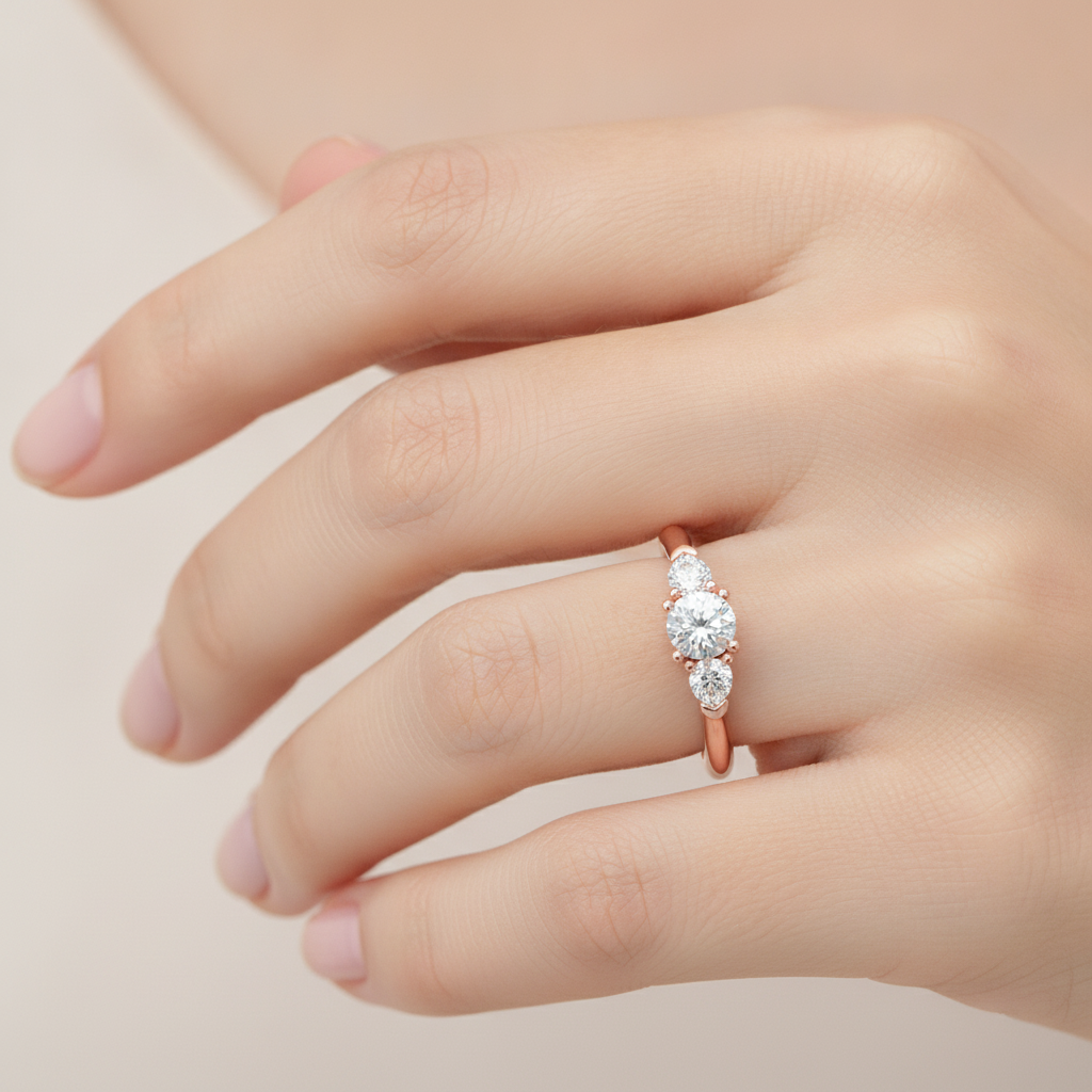 Brillient Tri Stone Ring In 925 Sterling Silver - Thirteen