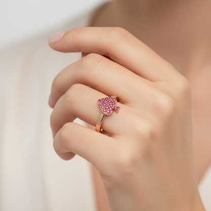 Ruby Spade Stackable Ring Rose Tone Pav Design - Eight