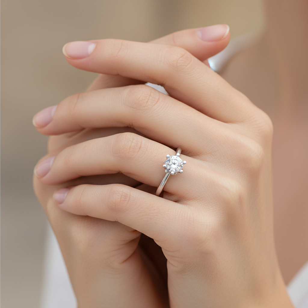 2 Ct. Classic Six Prong Solitaire Moissanite Engagement Ring In 925 Sterling Silver - Fourteen
