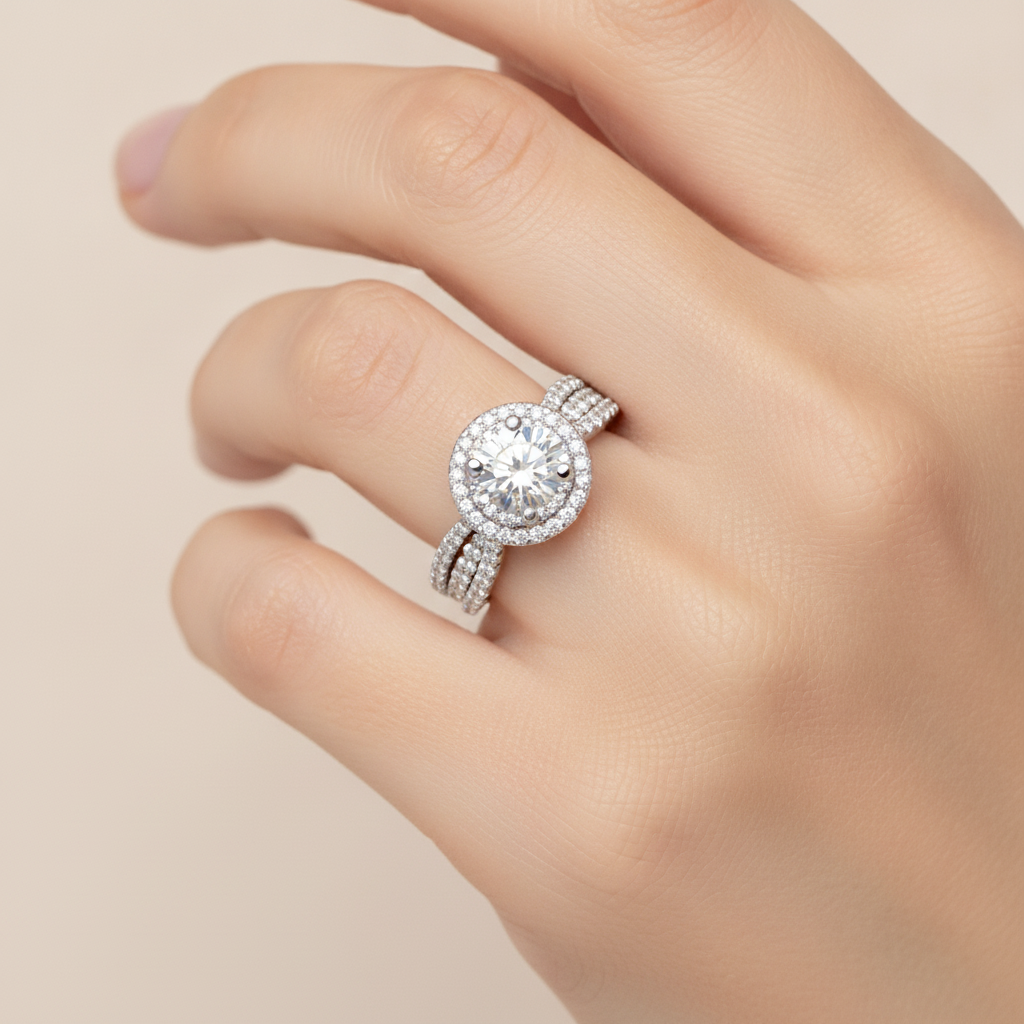 Influential Halo Diamond Ring In 925 Sterling Silver - Thirteen