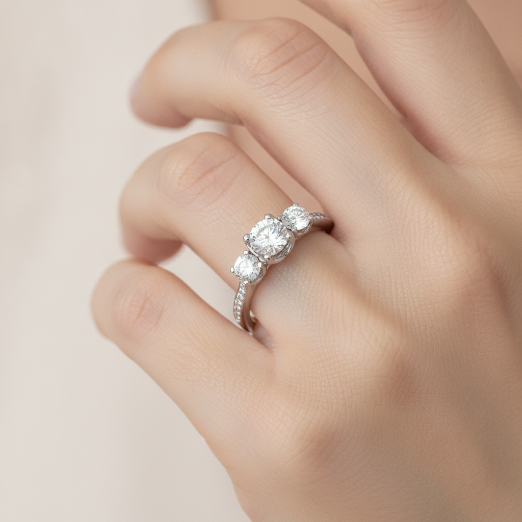 Beautiful Three Round Shaped Diamond Ring - Thirteen