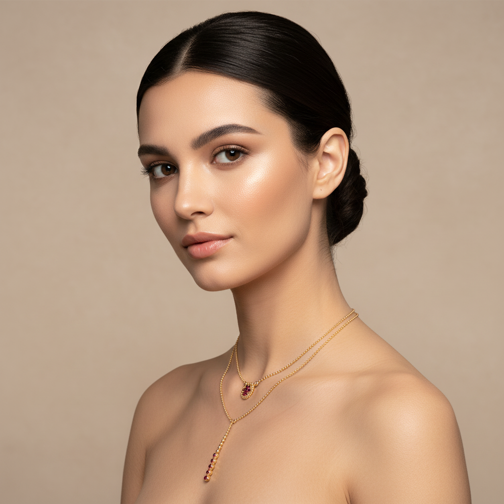 Layered Pink Crystal Pendant Necklace With Drop Bar Accent - Five